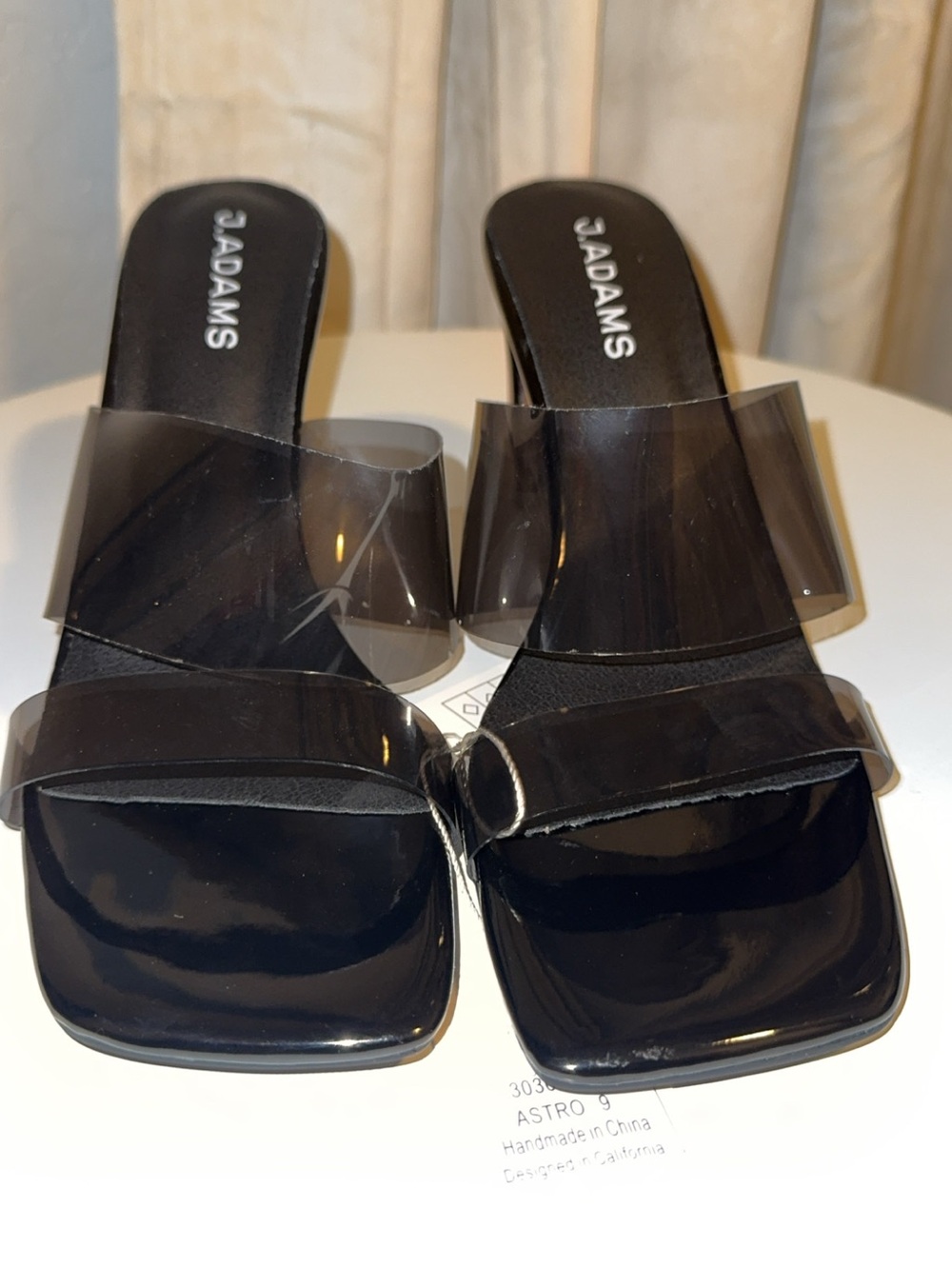 J Adams Astro block heel sandal. Black